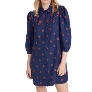 FARM Rio Navy Mini Shirt Dress with Red Strawberry Motifs